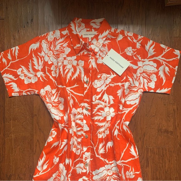 Mara Hoffman Hemp Shirtdress in Orange Floral - Fits M/L - Picture 7 of 12